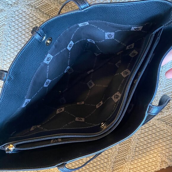 Anne Klein Black Faux Leather Tote with Gold Accents and Charms - Picture 7 of 10